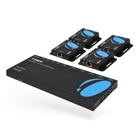 OREI 4K 1x4 HDMI Extender Splitter Over CAT6/7 Ethernet Cable Up to 4K@30Hz upto 165 ft-1080P@60Hz upto 230 ft, IR control, EDID, HDMI Loop Out (HD14-EX165-K)