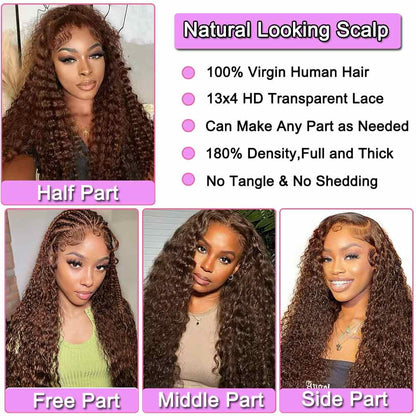 13x4 Lace Front Wigs Human Hair Pre Plucked 180 Density Brazilian Wet and Wavy Human Hair Wigs for Black Women Glueless Curly Lace Frontal Wig Natural Color (22 Inch)