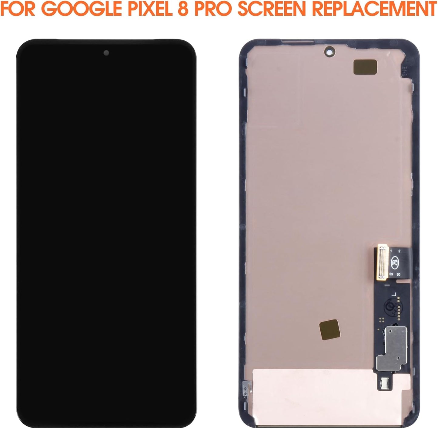 OLED for Google Pixel 8 Pro Screen Replacement for Google Pixel 8 Pro 5G LCD Display GC3VE G1MNW Screen Touch Digitizer Assembly Repair Part Without Frame (with Fingerprint Function)