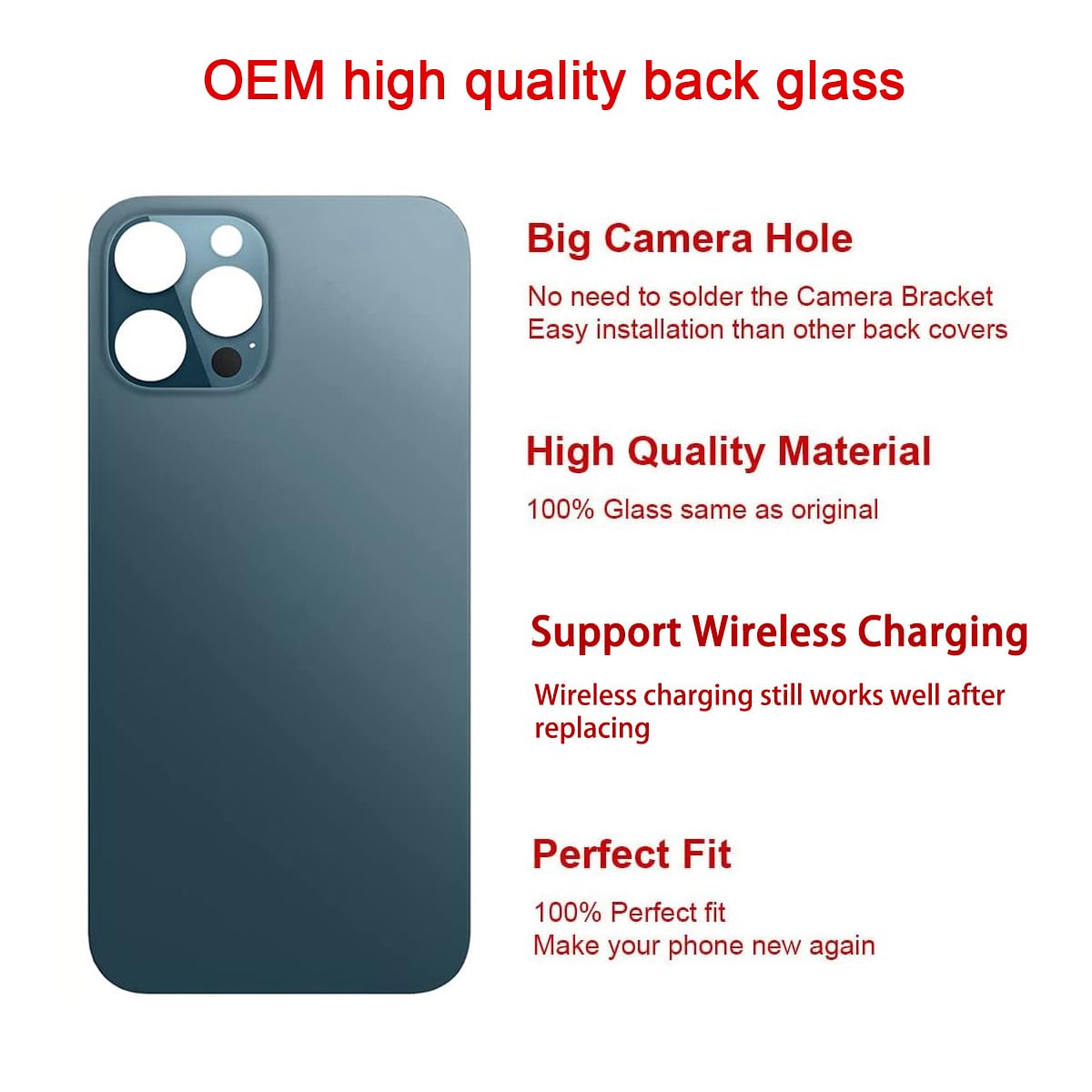 OEM Rear Back Glass Replacement (Pacific Blue) Compatible with iPhone 12 pro max 6.7 inches All Carriers with Pre-Installed Adhesive and Repairing Tool Kits