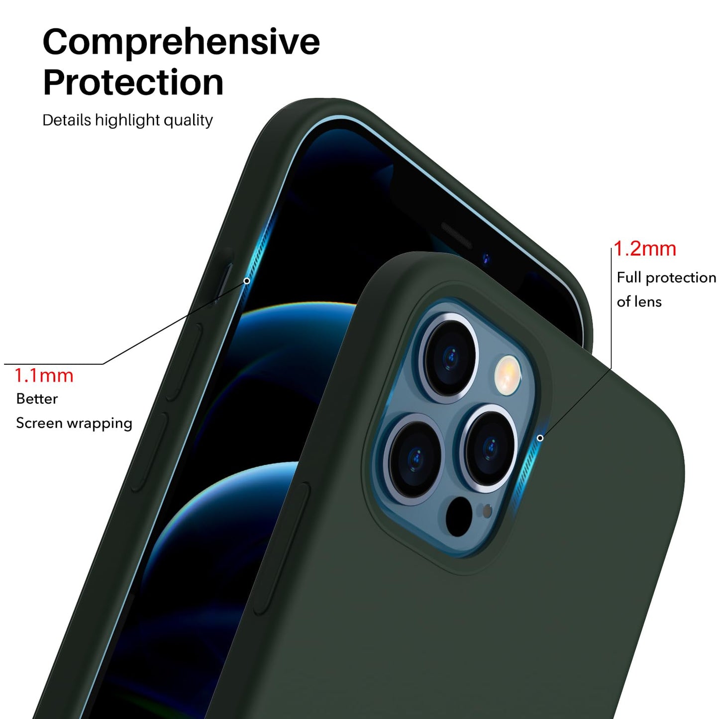 ORNARTO Compatible with iPhone 12 Case, Compatible with iPhone 12 Pro Case, Slim Liquid Silicone 3 Layers Full Covered Soft Gel Rubber Phone Case Cover 6.1 inch-White