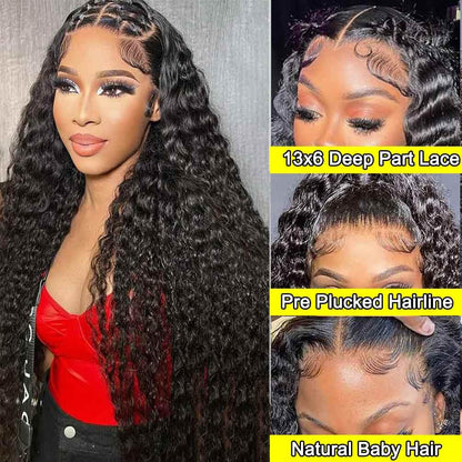 13x4 Lace Front Wigs Human Hair Pre Plucked 180 Density Brazilian Wet and Wavy Human Hair Wigs for Black Women Glueless Curly Lace Frontal Wig Natural Color (22 Inch)