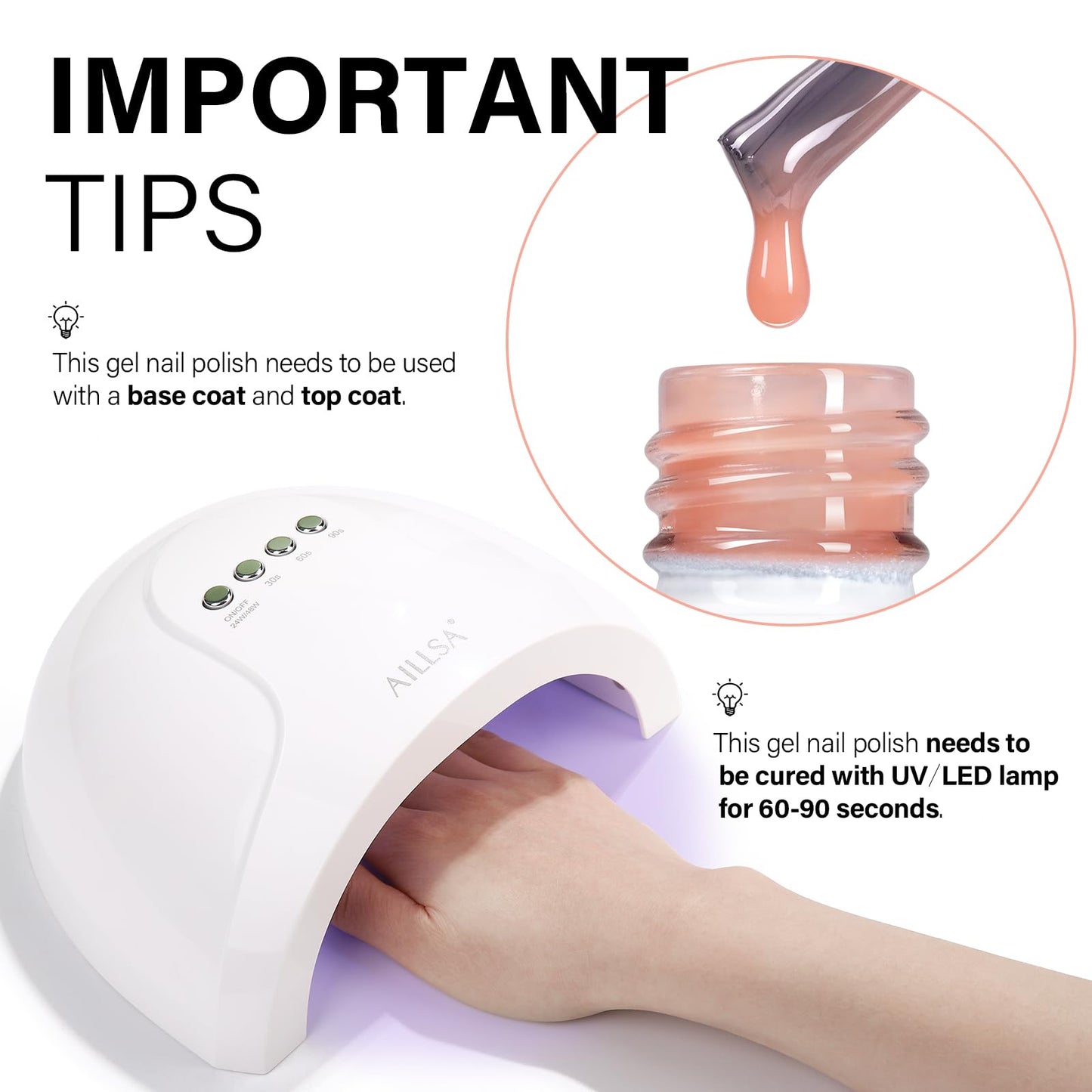 AILLSA Milky Pink Nude Gel Nail Polish, 15ml Translucent Soak Off UV LED Light Cure Gel Polish, Long Lasting for French Nail Art Salon DIY Manicure at Home