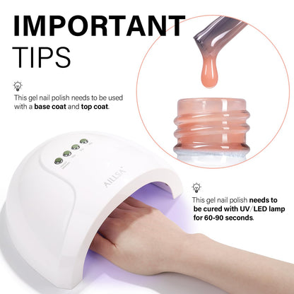 AILLSA Milky Pink Nude Gel Nail Polish, 15ml Translucent Soak Off UV LED Light Cure Gel Polish, Long Lasting for French Nail Art Salon DIY Manicure at Home