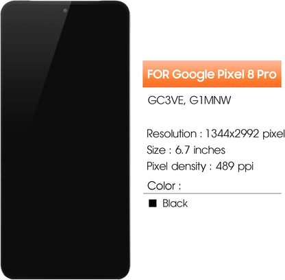 OLED for Google Pixel 8 Pro Screen Replacement for Google Pixel 8 Pro 5G LCD Display GC3VE G1MNW Screen Touch Digitizer Assembly Repair Part Without Frame (with Fingerprint Function)