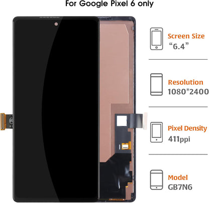 OLED for Google Pixel 6 6.4" Screen Replacement with Frame (Fingerprint Cable Transfer Required) Display Assembly with Touch Digitizer Repair Tools Kit GB7N6 G9S9B16 G9S9B GR1YH