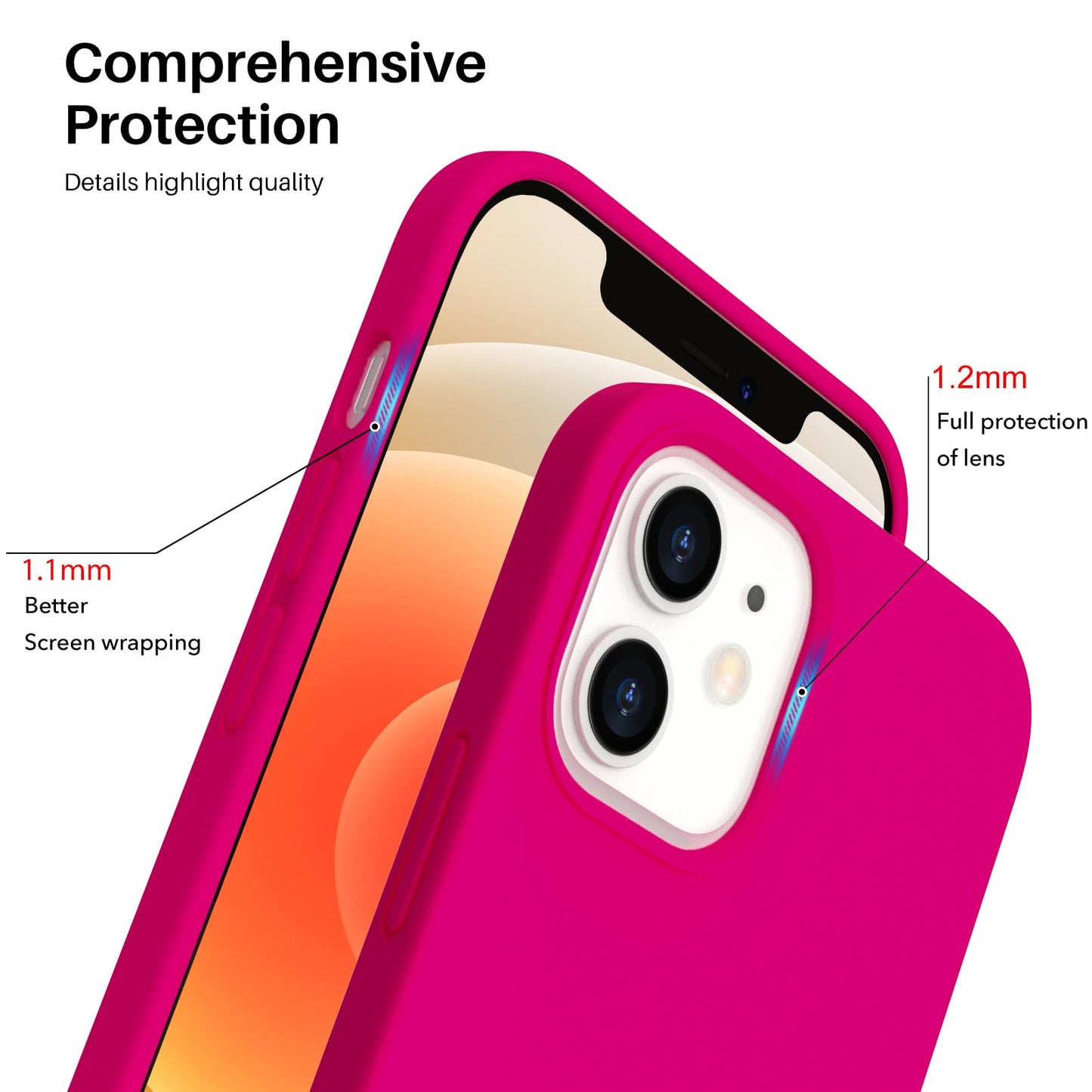 ORNARTO Compatible with iPhone 12 Case, Compatible with iPhone 12 Pro Case, Slim Liquid Silicone 3 Layers Full Covered Soft Gel Rubber Phone Case Cover 6.1 inch-White