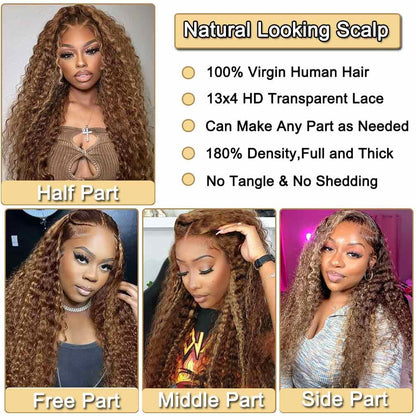 13x4 Lace Front Wigs Human Hair Pre Plucked 180 Density Brazilian Wet and Wavy Human Hair Wigs for Black Women Glueless Curly Lace Frontal Wig Natural Color (22 Inch)