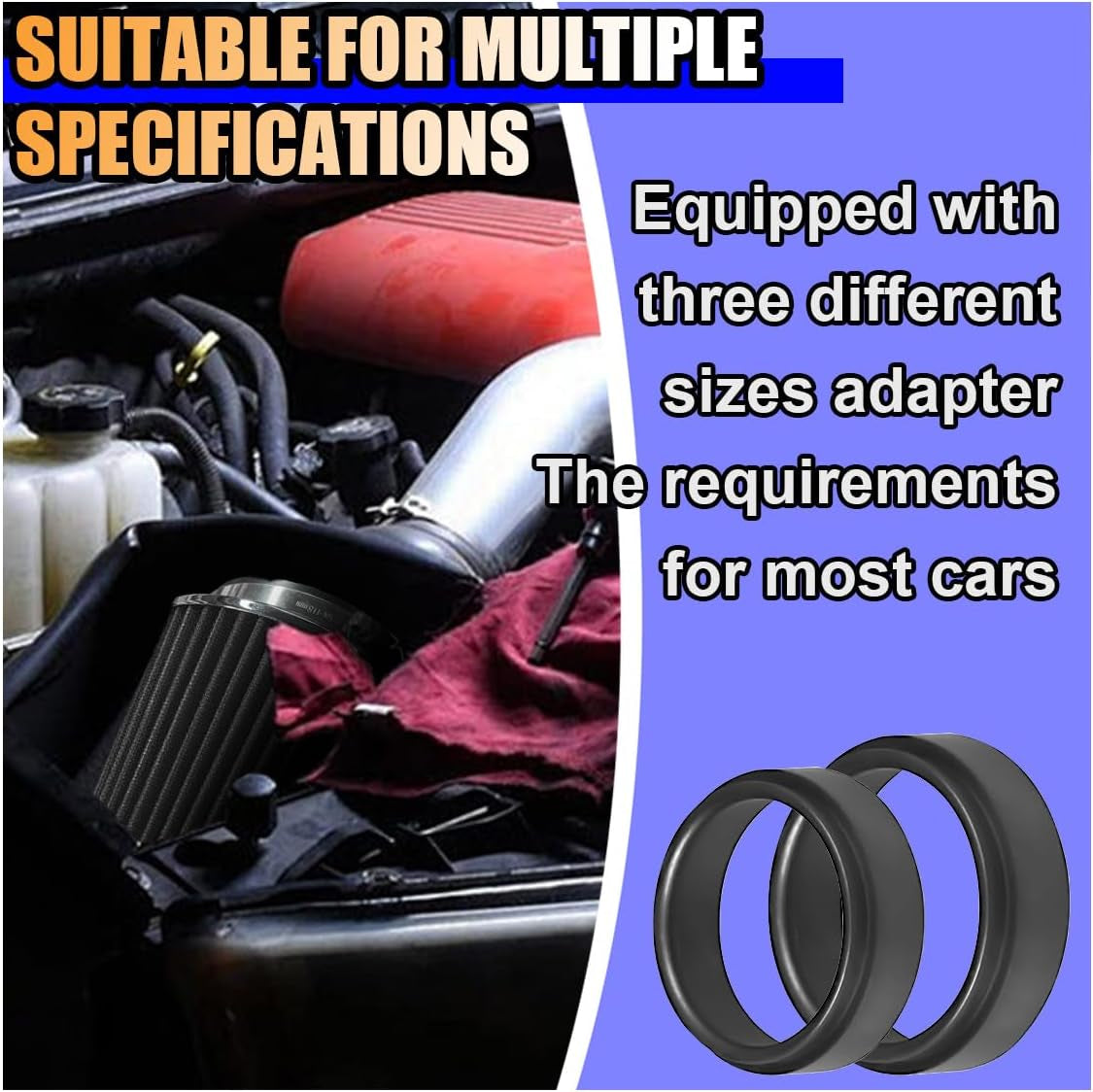 Universal Clamp-On Air Intake Filter, High Flow Closed-Top Cool Air Filter Cleaner, 76 89 102MM Performance round Tapered Cone Air Filters, Premium Washable Replacement Filter for Car Truck (Black)