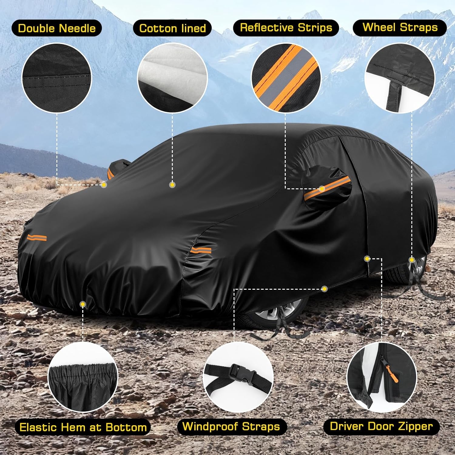 Waterproof Car Cover for Toyota Corolla, 6 Layers Covers with Cotton Liner and Zipper Door, All Weather Full Exterior Cover, Snow Rain Hail Dust Leaves Bird Droppings Protection