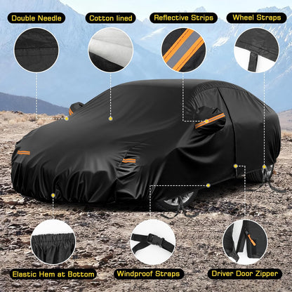 Waterproof Car Cover for Toyota Corolla, 6 Layers Covers with Cotton Liner and Zipper Door, All Weather Full Exterior Cover, Snow Rain Hail Dust Leaves Bird Droppings Protection