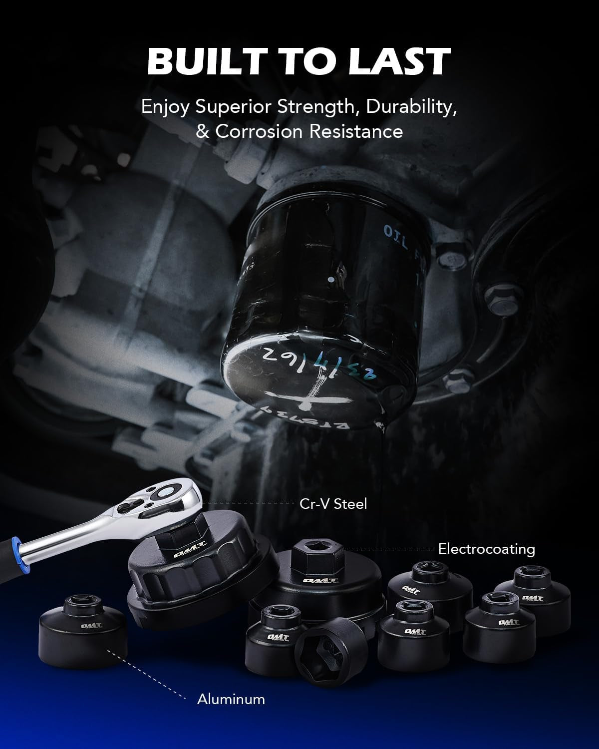 Oil Filter Wrench Set, 10Pc Oil Filter Socket Set, 3/8" Drive Metric Oil Filter Cap Wrench Removal Tool Kit, Low Profile Oil Filter Socket Set Compatible with Toyota VW BMW Mercedes