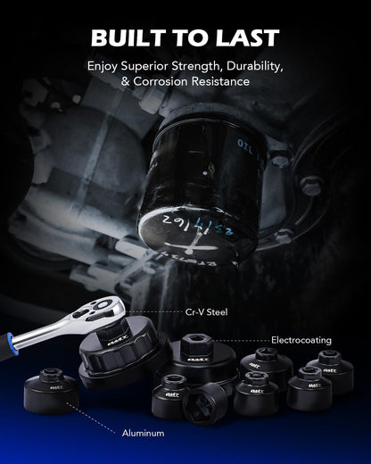 Oil Filter Wrench Set, 10Pc Oil Filter Socket Set, 3/8" Drive Metric Oil Filter Cap Wrench Removal Tool Kit, Low Profile Oil Filter Socket Set Compatible with Toyota VW BMW Mercedes