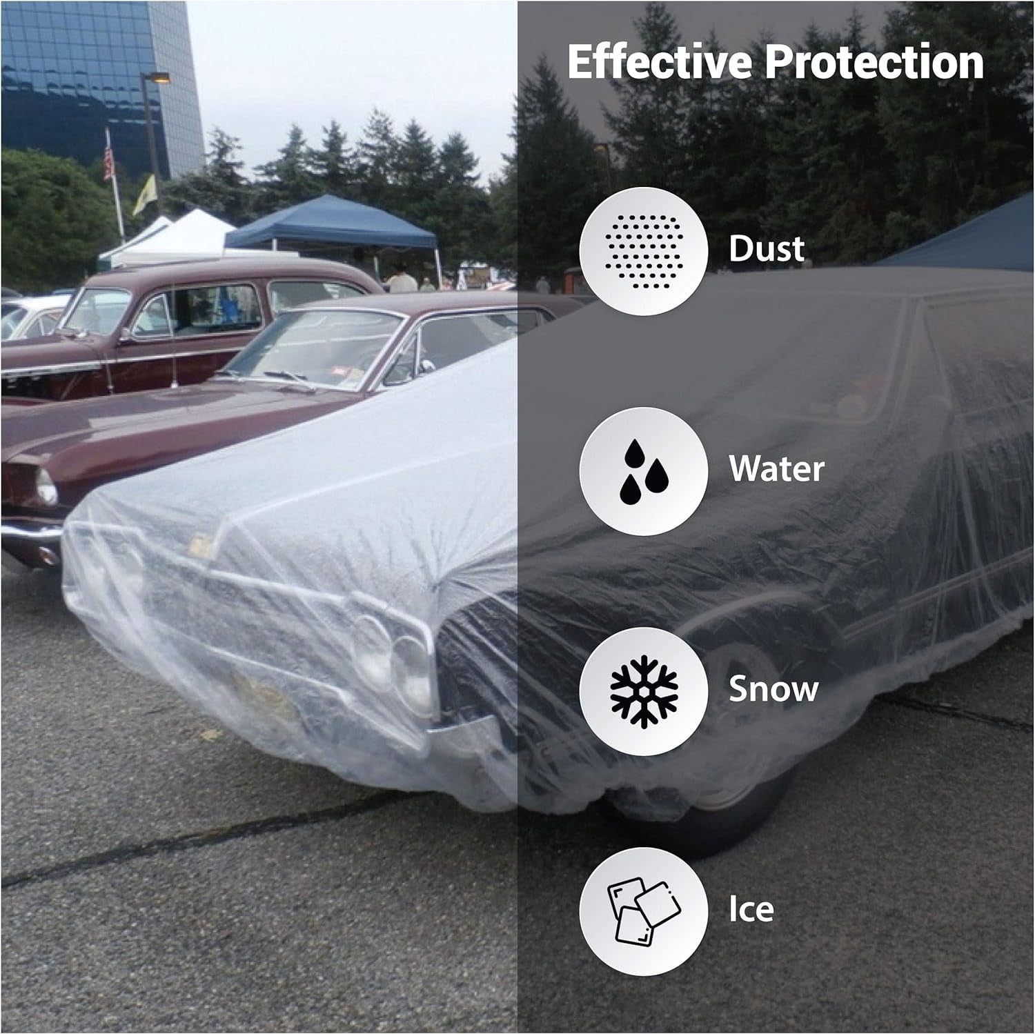 Universal Clear Disposable Car Cover for SUV, Sedan, Sport Cars, Antique Cars up to 22' X 12'