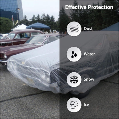 Universal Clear Disposable Car Cover for SUV, Sedan, Sport Cars, Antique Cars up to 22' X 12'