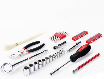 Tools 56 Piece Compact SAE Auto Tool Set in Zippered Case, Small Mechanic Tool Set for Car Emergency, Motorcycle Repair on the Road, Great for Travel Tool Needs - Red - DT9774