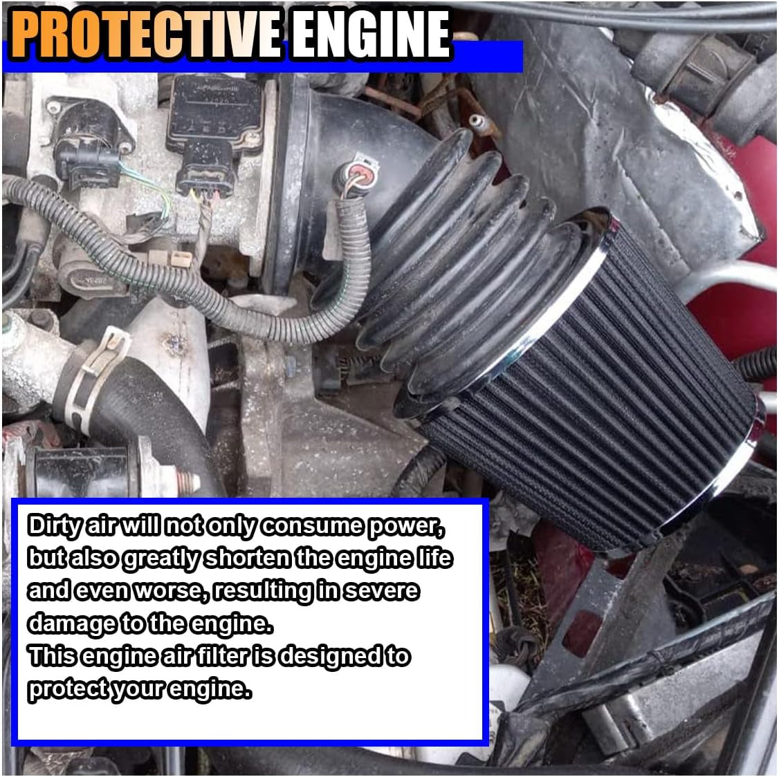 Universal Clamp-On Air Intake Filter, High Flow Closed-Top Cool Air Filter Cleaner, 76 89 102MM Performance round Tapered Cone Air Filters, Premium Washable Replacement Filter for Car Truck (Black)