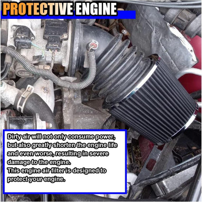 Universal Clamp-On Air Intake Filter, High Flow Closed-Top Cool Air Filter Cleaner, 76 89 102MM Performance round Tapered Cone Air Filters, Premium Washable Replacement Filter for Car Truck (Black)