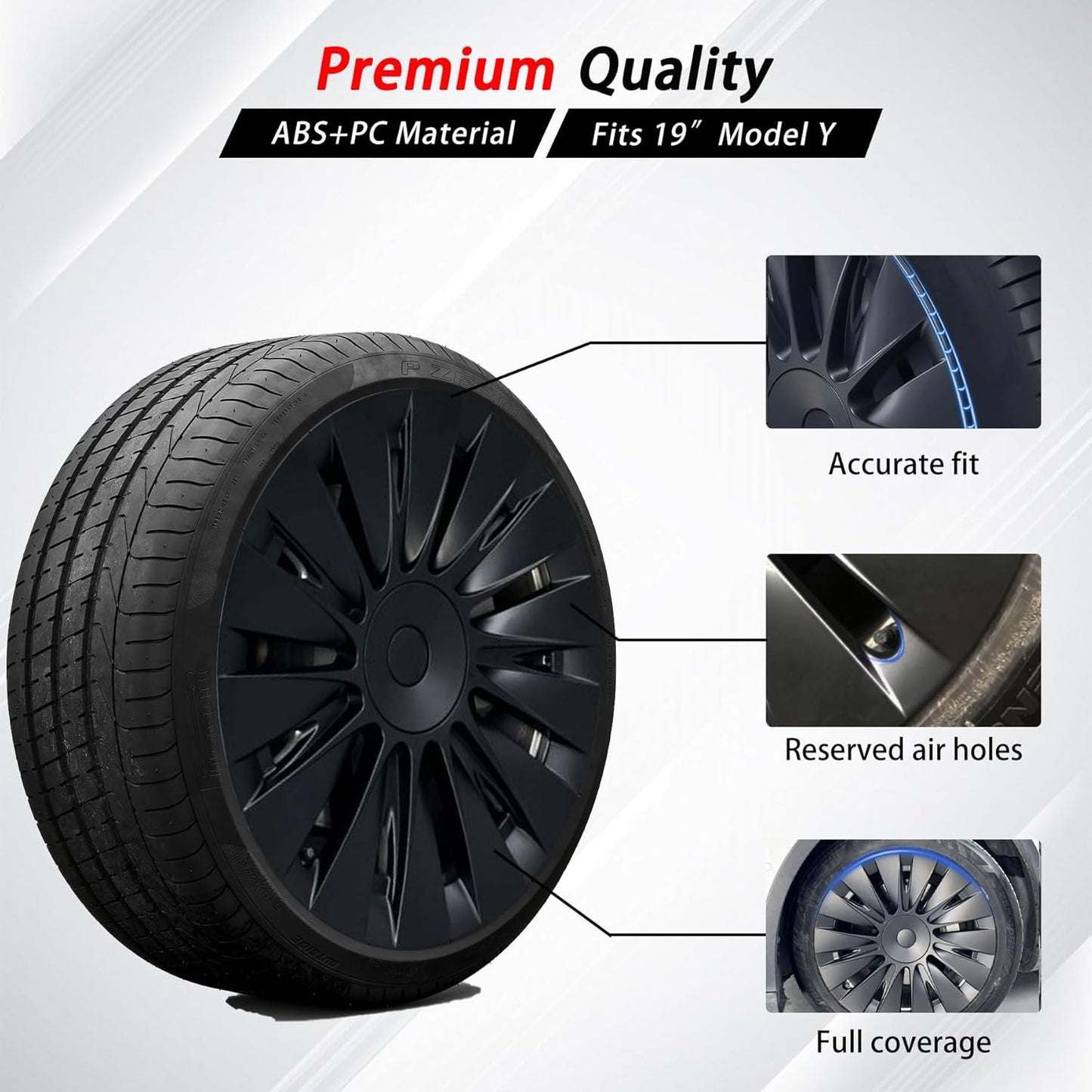 Wheel Cover Fits for Tesla Model Y 19Inch ABS Matter Black Hubcaps 4 PCS Gemini Wheel Covers Fit for Model Y 2020-2024 Replacement Induction Style Rim Protector