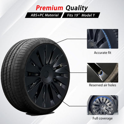 Wheel Cover Fits for Tesla Model Y 19Inch ABS Matter Black Hubcaps 4 PCS Gemini Wheel Covers Fit for Model Y 2020-2024 Replacement Induction Style Rim Protector