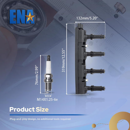 UF669 Ignition Coil Pack and 3068 Iridium Spark Plugs for 1.4L Compatible with Buick Encore Chevy Cruze Sonic Trax 2011 2012 2013 2014 2015 2016 2017 2018 2019 2020 for D521C 55577898 55579072