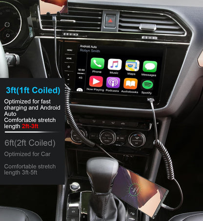 USB C to C Cable 3Ft 2Pack Coiled USB C Charger Cable for Car Type C Fast Charging Cable for Iphone 17/16/15/Plus/Pro/Pro Max/Samsung Galaxy S23