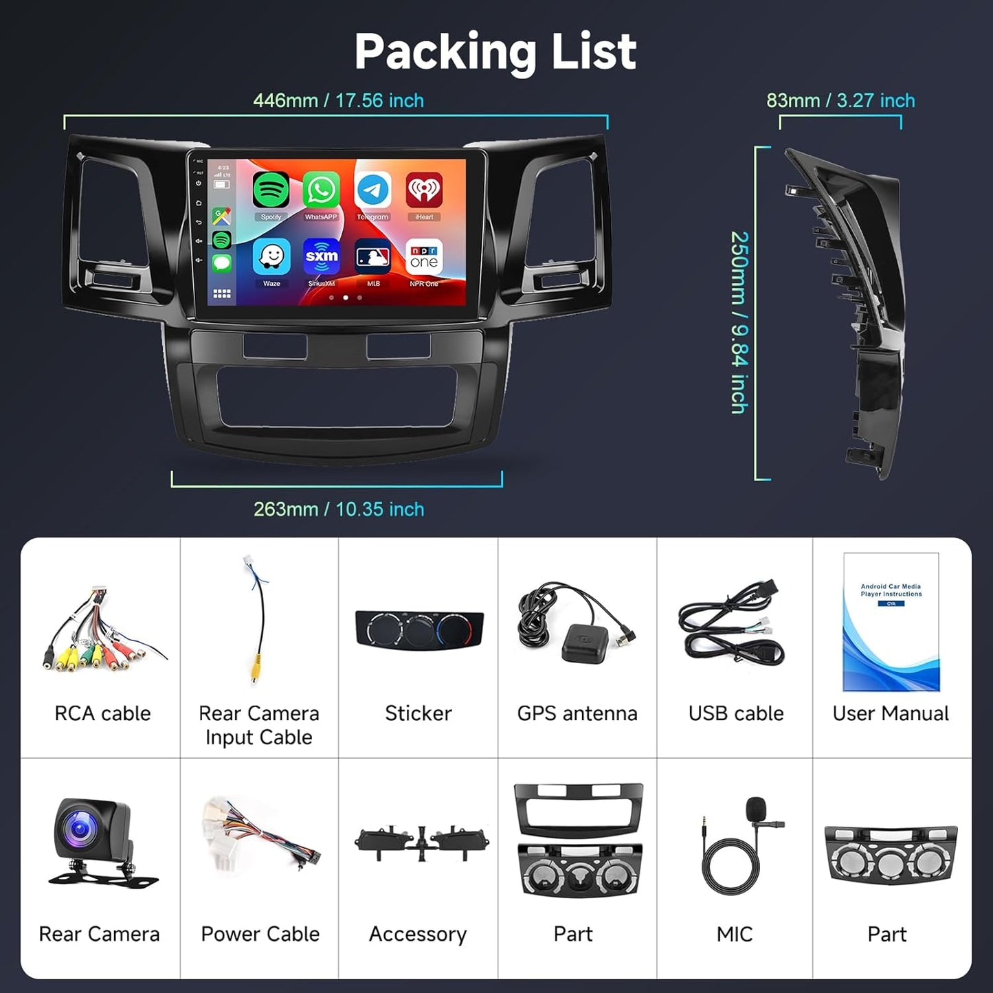 [6G+128G] 8-Core Car Radio for Toyota HILUX 2005-2014 Android Car Stereo with Bluetooth GPS, 9 Inch Touch Screen with Wireless Carplay Android Auto,Wifi USB,DSP,FM RDS