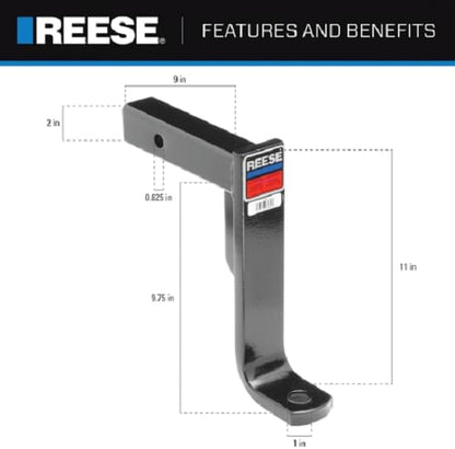 Towpower 21348 Trailer Hitch Ball Mount, Fits 2 Inch Square Receiver, 11 Inch Drop, 9.75 Inch Rise, 5,000 Lbs. Capacity, Black