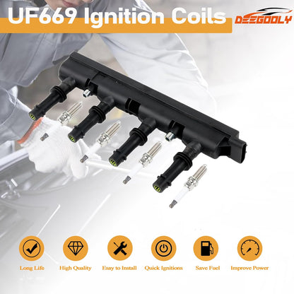 UF-669 Ignition Coils & Iridium Spark Plugs Compatible with Chevy Sonic Buick Trax Cruze Volt Encore 2013-2018 Cadillac ELR 2014-2016 1.4L L4