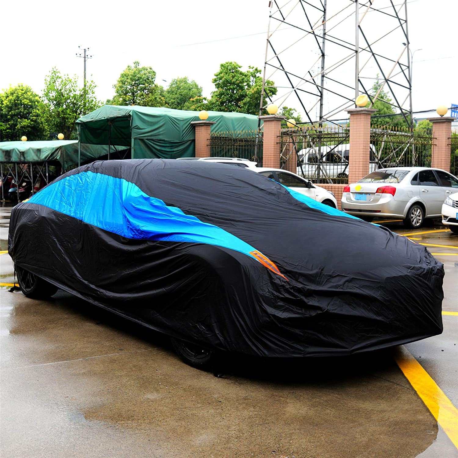 Waterproof Car Cover All Weather Snowproof UV Protection Windproof Outdoor Full Car Cover, Universal Fit for Sedan (Fit Sedan Length 194-206 Inch, Blue)