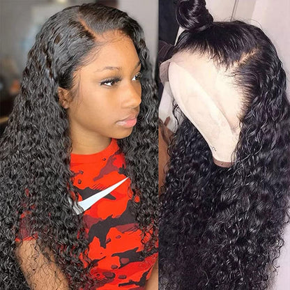 13x4 Lace Front Wigs Human Hair Pre Plucked 180 Density Brazilian Wet and Wavy Human Hair Wigs for Black Women Glueless Curly Lace Frontal Wig Natural Color (22 Inch)