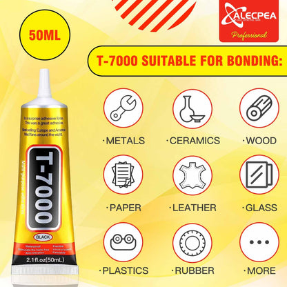 ALECPEA Upgrade T-7000 Black Adhesive Glue - 2PCS 15ml | High-Performance Waterproof Adhesive for Precision Repairs, Perfect for Phone, Electronics, Jewelry, and Crafts