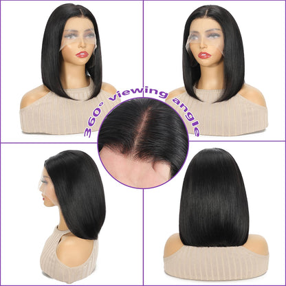 14 Inch Bob Wig Human Hair 13x6 Hd Transparent Lace Front Wigs Human Hair Pre Plucked Glueless Bob Wig 180% Density Short Straight Bob Wigs For Women