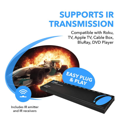 OREI 4K 1x4 HDMI Extender Splitter Over CAT6/7 Ethernet Cable Up to 4K@30Hz upto 165 ft-1080P@60Hz upto 230 ft, IR control, EDID, HDMI Loop Out (HD14-EX165-K)