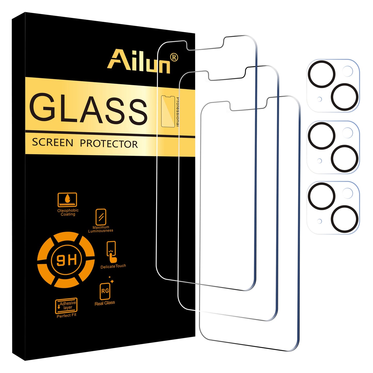 Ailun 2 Pack Screen Protector for iPhone 13 [6.1 inch Display] with 2 Pack Tempered Glass Camera Lens Protector,[9H Hardness]-HD