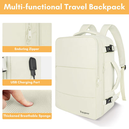 Taygeer Travel Backpack for Women, Carry On Backpack with USB Charging Port & Shoe Pouch, TSA 15.6inch Laptop Mochila Flight Approved, Nurse Bag Casual Daypack for Weekender Business Hiking, Pink