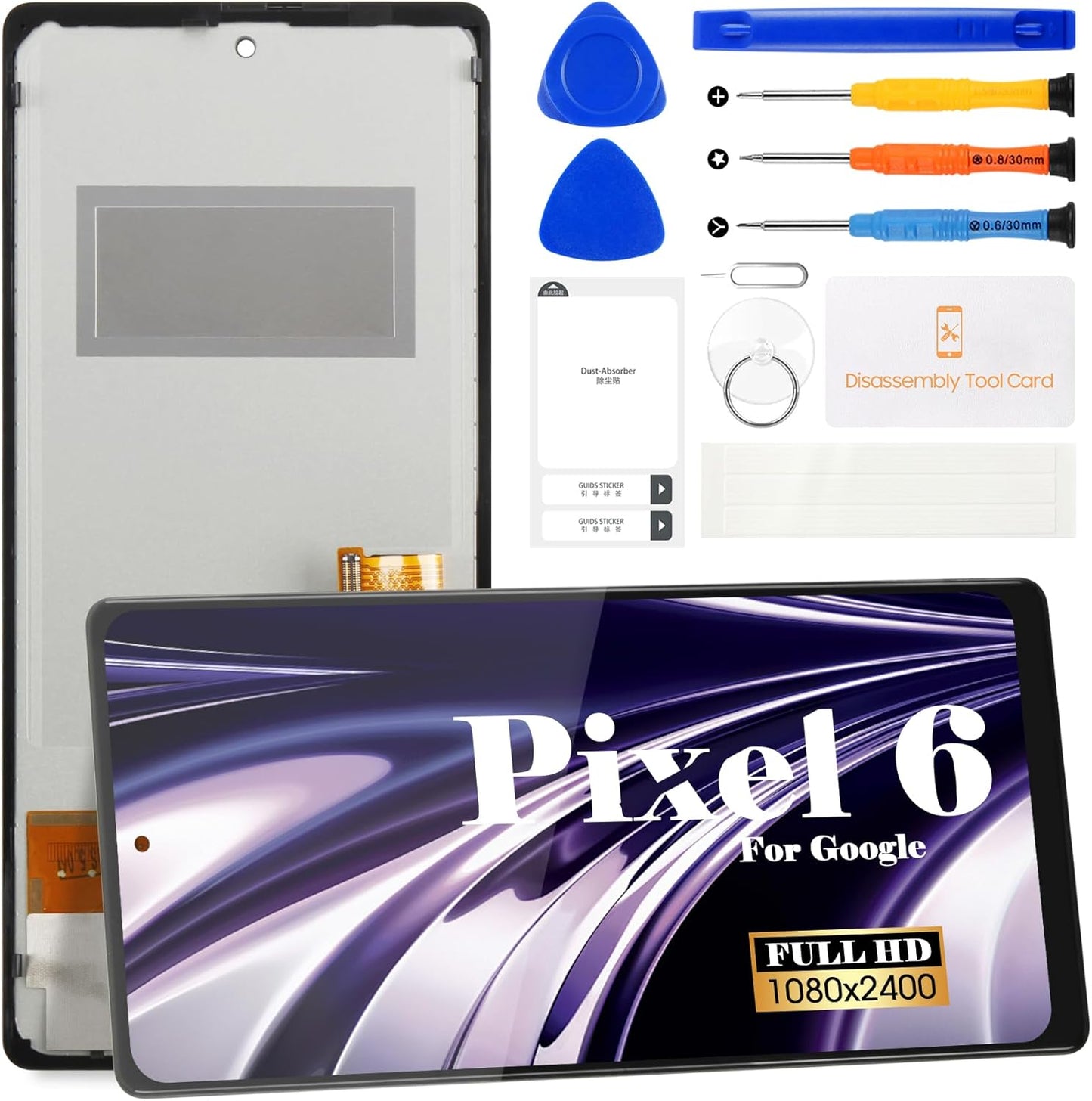 TFT for Google Pixel 6 LCD Display for Google Pixel 6 Screen Replacemet for GB7N6, G9S9B16, G9S9B, GR1YH Touch Screen Digitizer Display Assembly Repair Kits Without Frame(Black,NO Fingerprint)