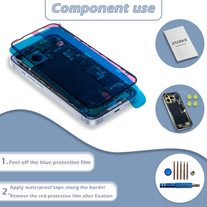 15 Back Glass Replacement with Wireless Charging Flex Cable and Camera Frame All Parts for iPhone 14 (6.1 Inch,Black) Replacement of Equipment Waterproof Tape