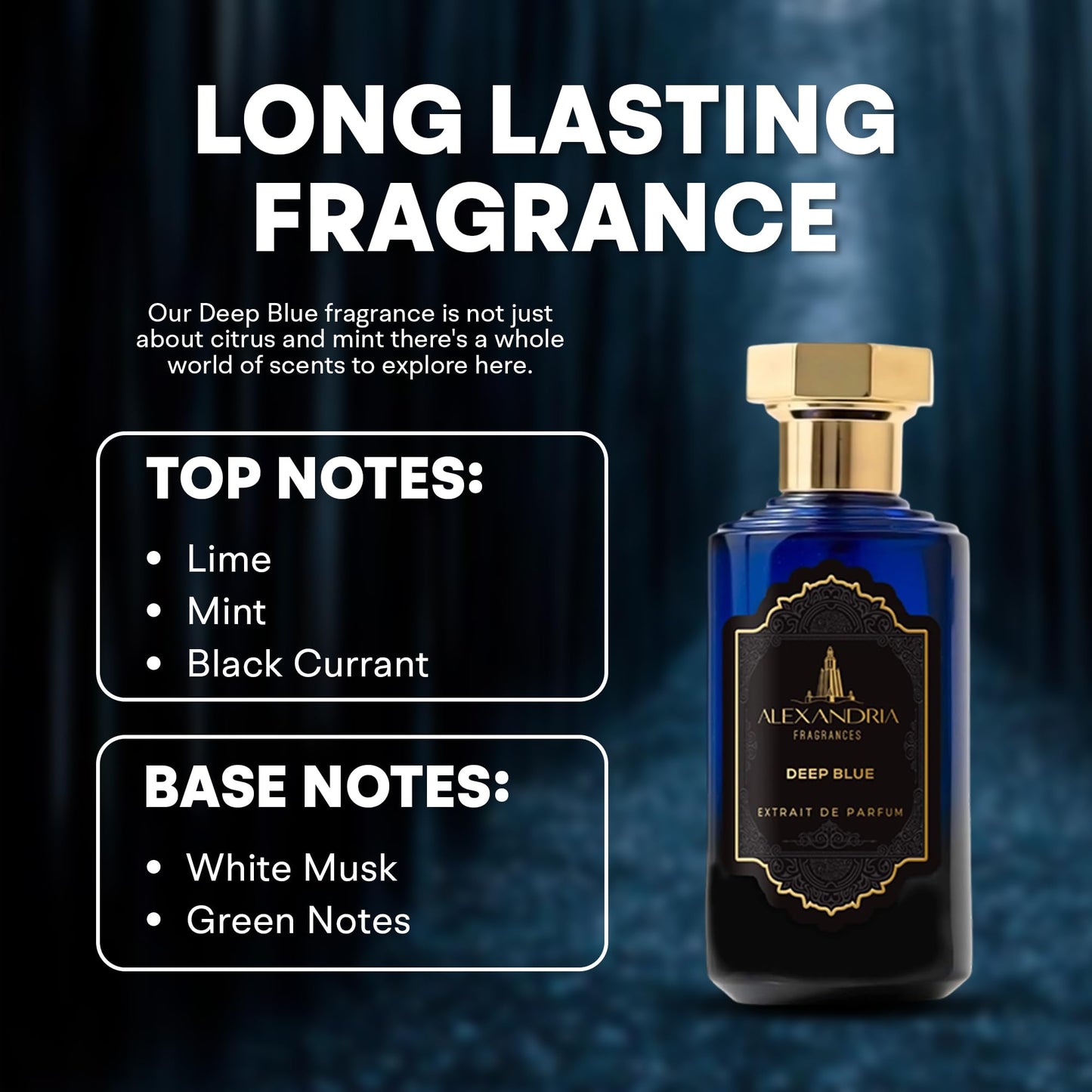 Alexandria Fragrances Deep Blue Perfume - Long Lasting Eau de Parfum for Men and Women - Fresh Citrus Parfum with Mint, Black Currant, Neroli and Musk - Luxury Men’s Cologne for Every Occasion - 10ml