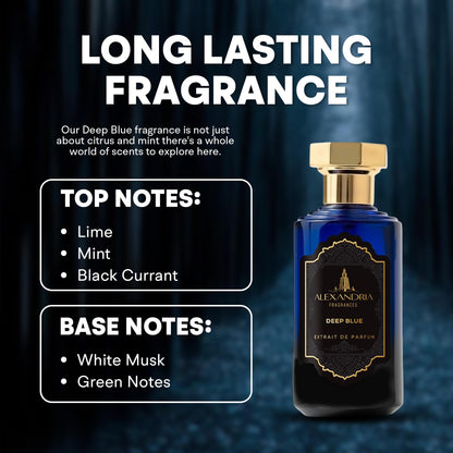 Alexandria Fragrances Deep Blue Perfume - Long Lasting Eau de Parfum for Men and Women - Fresh Citrus Parfum with Mint, Black Currant, Neroli and Musk - Luxury Men’s Cologne for Every Occasion - 10ml