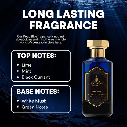 Alexandria Fragrances Deep Blue Perfume - Long Lasting Eau de Parfum for Men and Women - Fresh Citrus Parfum with Mint, Black Currant, Neroli and Musk - Luxury Men’s Cologne for Every Occasion - 10ml