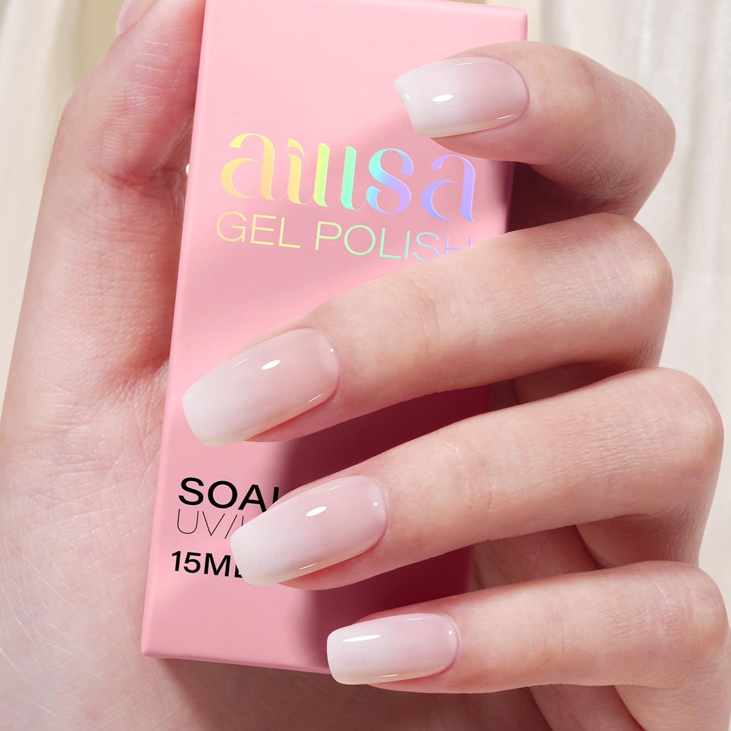 AILLSA Milky Pink Nude Gel Nail Polish, 15ml Translucent Soak Off UV LED Light Cure Gel Polish, Long Lasting for French Nail Art Salon DIY Manicure at Home