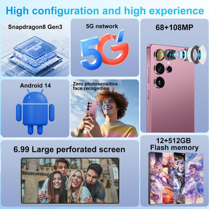 SZV I25 Ultra Unlocked Cell Phone,12+512GB 5G Unlocked Phone, Built in Pen Android 14 Battery 7000mAh 6.99" HD Screen Smartphone, Dual SIM/Face ID/Fingerprint Lock/GPS (Cyan, 12+512)