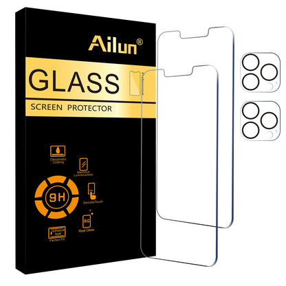 Ailun 2 Pack Screen Protector for iPhone 13 [6.1 inch Display] with 2 Pack Tempered Glass Camera Lens Protector,[9H Hardness]-HD