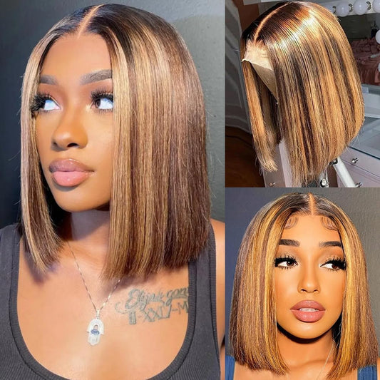 Wear and Go Glueless Bob Wig Human Hair Pre Plucked Pre Cut 180% Density 5x5 HD Transparent Lace Front Wigs Human Hair for Black Women Short Straight Bob Wigs No Glue Lace Closure Wigs 10 Inch