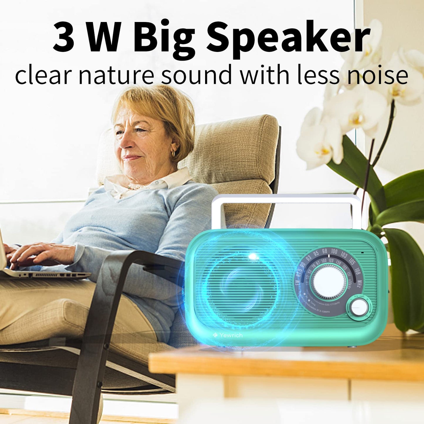 AM FM Radio with Best Reception, Bluetooth Speaker Portable Radio, DSP Plug in Wall,Battery Operated or AC Power with Headphone Jack, Large Tuning Knob for Home Kitchen Outdoor, Black