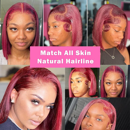 Wear and Go Glueless Bob Wig Human Hair Pre Plucked Pre Cut 180% Density 5x5 HD Transparent Lace Front Wigs Human Hair for Black Women Short Straight Bob Wigs No Glue Lace Closure Wigs 10 Inch