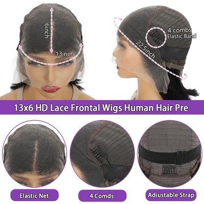 14 Inch Bob Wig Human Hair 13x6 Hd Transparent Lace Front Wigs Human Hair Pre Plucked Glueless Bob Wig 180% Density Short Straight Bob Wigs For Women
