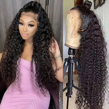 13x4 Lace Front Wigs Human Hair Pre Plucked 180 Density Brazilian Wet and Wavy Human Hair Wigs for Black Women Glueless Curly Lace Frontal Wig Natural Color (22 Inch)