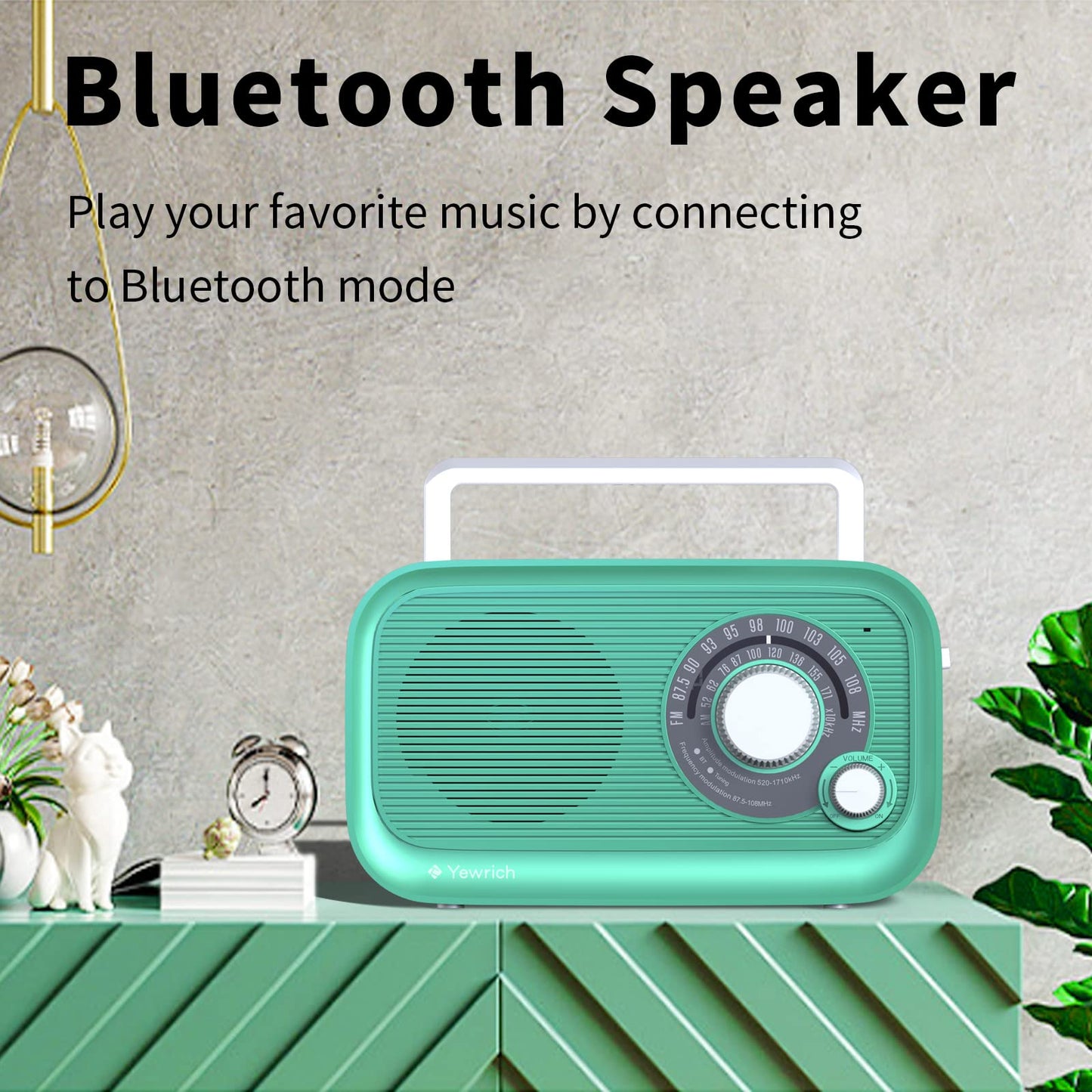 AM FM Radio with Best Reception, Bluetooth Speaker Portable Radio, DSP Plug in Wall,Battery Operated or AC Power with Headphone Jack, Large Tuning Knob for Home Kitchen Outdoor, Black